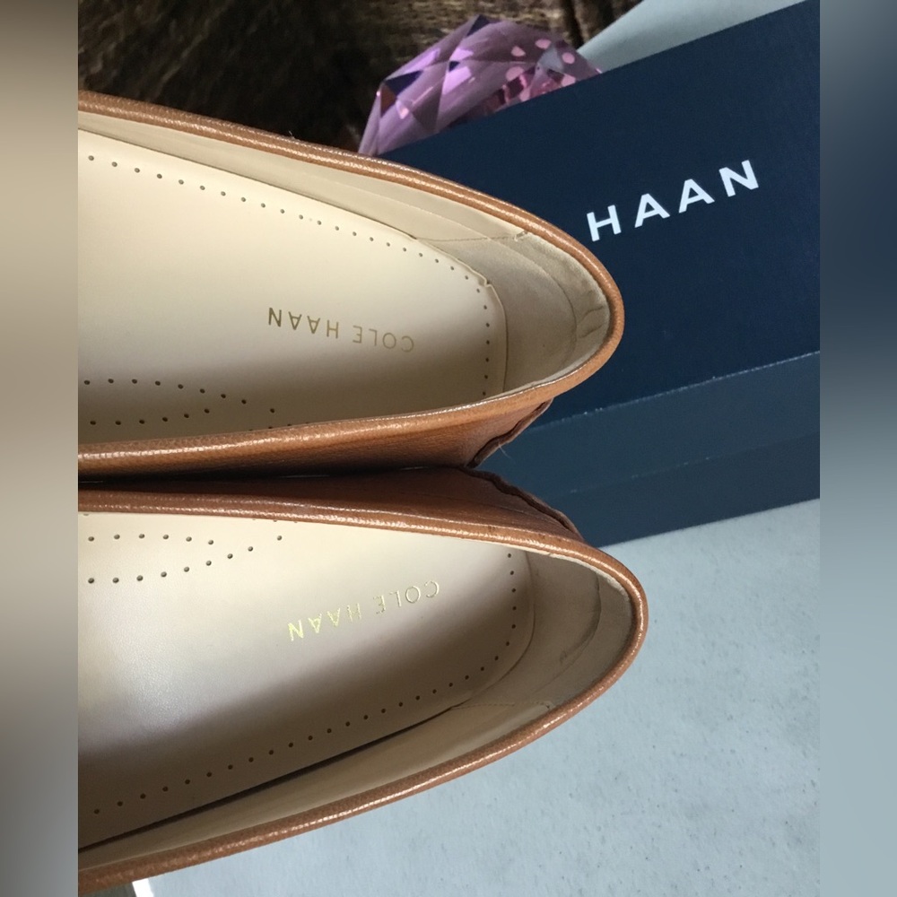 COLE HAAN WOMEN EVELYN DRIVER PECAN LEATHER FLATS TRUE SIZE 9.5 B W/BIX - Picture 13 of 15